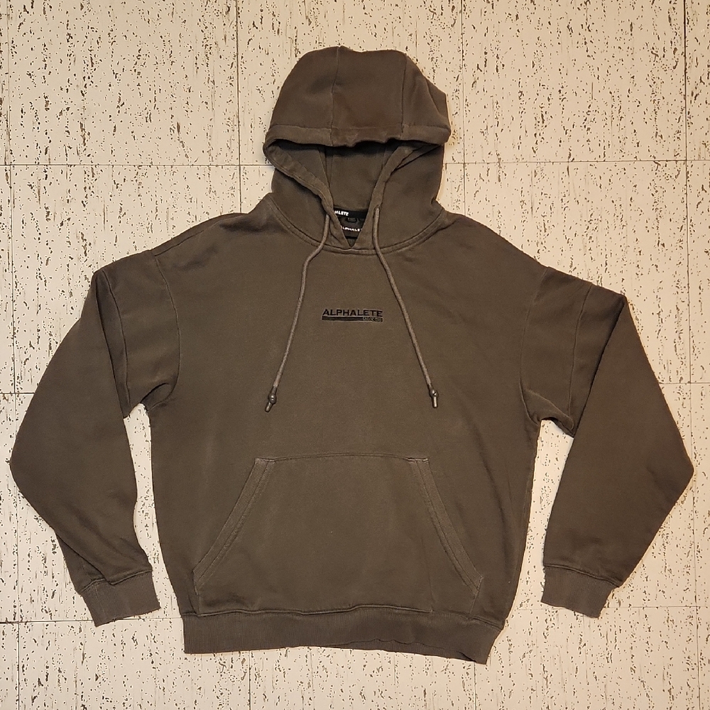 Alphalete Olive Green Embroidered Spellout Pullover Hoodie Sweater